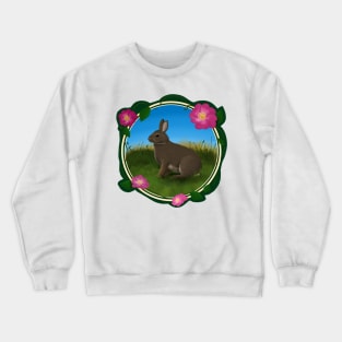 Cottontail Rabbit and Wild Roses Crewneck Sweatshirt